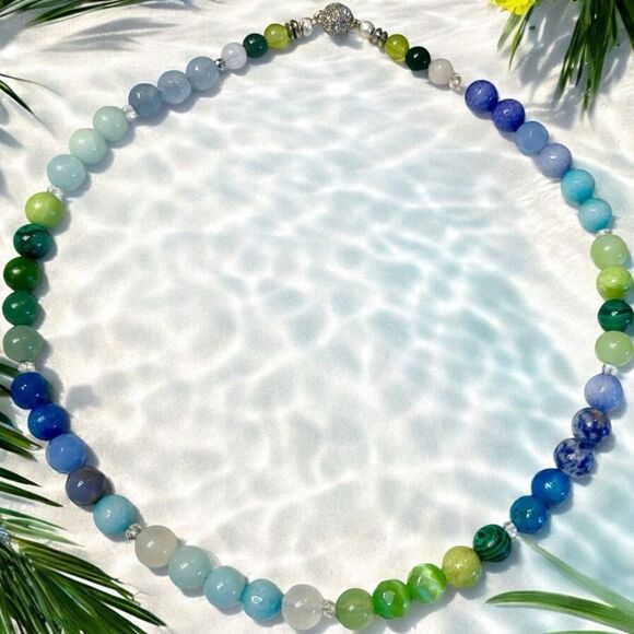 One of a Kind Wildberries & Grass Genuine Gemstone Handmade Jade Lapis Quartz - Picture 1 of 3